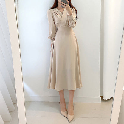 Elegant Light And Familiar V-neck Waist Puff Sleeve Dress